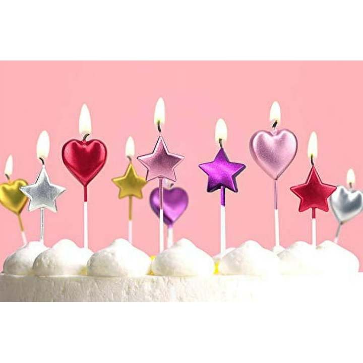 Pack of 4 Star's and heart's Shape Candle's For Birthday Cake, Birthday Cake Candle's, Anniversary Cake candle's