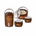 4 pcs Gift Set 3 hot pot with 1 cooler | Stainless Steel Hotpot with stainless steel water cooler | Best for Gift wedding Gift Set | Fancy Hotpot set | Fancy hotpot set with cooler | Food Warmer. 