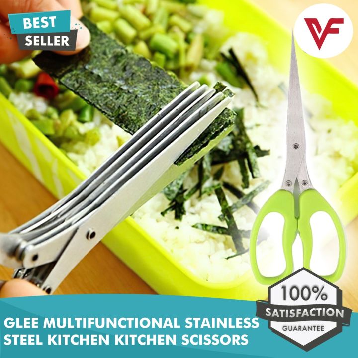 Herb Scissors Set with 5 Blades Scissors Stainless Steel Kitchen Knives 5 Layer Scissors Sushi Shredded Scallion Cut Sharp Herb Spices Scissors High Quality Ideal For Cutting Salad, Vegetables Basil Kitchen Gadget