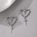 1 Pair Of Retro Gothic Style Thorn Heart Design Earrings, Heart-Shaped Earrings With Spikes, Neutral Earrings Holiday Party Gift YINGYING. 