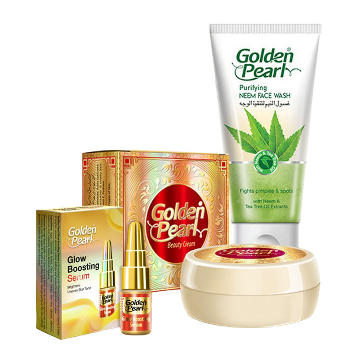 Golden Pearl Glow Boosting Skin Serum, Cream & Neem Face Wash