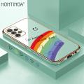 Hontinga for Samsung A72 5G/4G Back Cover（Free Lanyard）Luxury 6D Plating Smile Rainbow Side Pattern Case Soft Silicone Square Mobile Cover. 