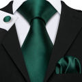 Olive Green Men Tie Silk Solid Pocket Square Cufflinks Sets Elegant Woven Necktie For Male Groom Wedding Party Barry.Wang 5261. 