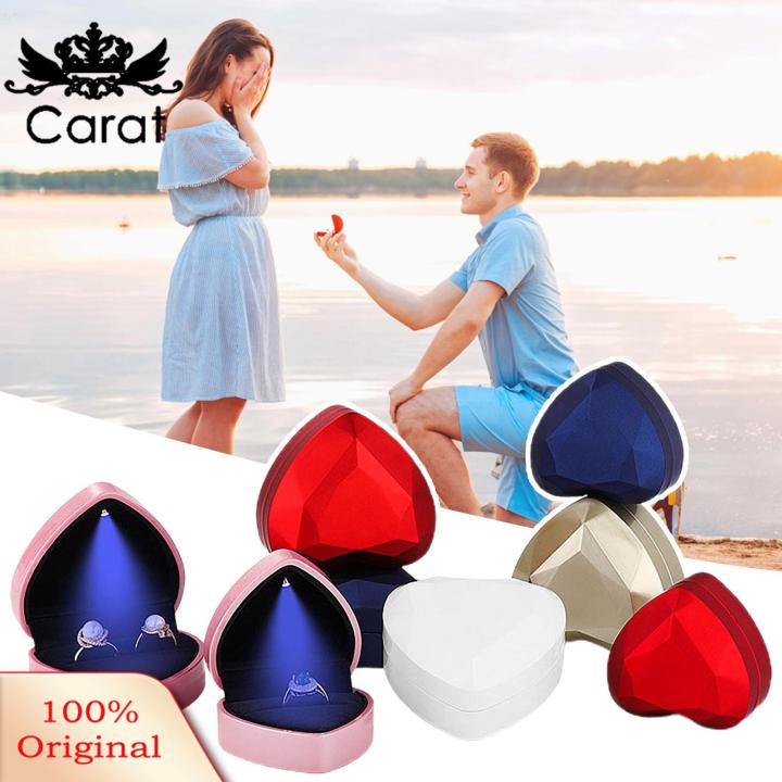 Carat Ring Box with Led Light Led Heart Shaped Ring Box Perfect for Proposal Wedding Compact Ring Box