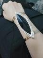 Bachat Express Metal Bangles Women Adjustable Black Stone Golden Gold Color Zircon Trendy Resin Mosaic Crystal Bracelet Smooth Wide Opening Adjustable Bangle. 