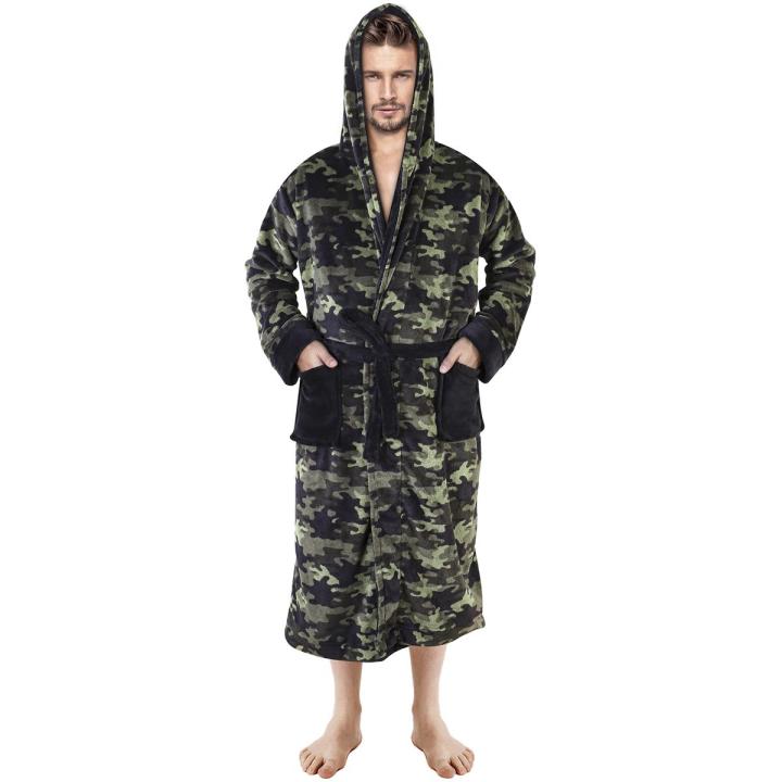 Fast Forward Mens Hooded Fleece Robe - Plush Long Printed Bathrobes