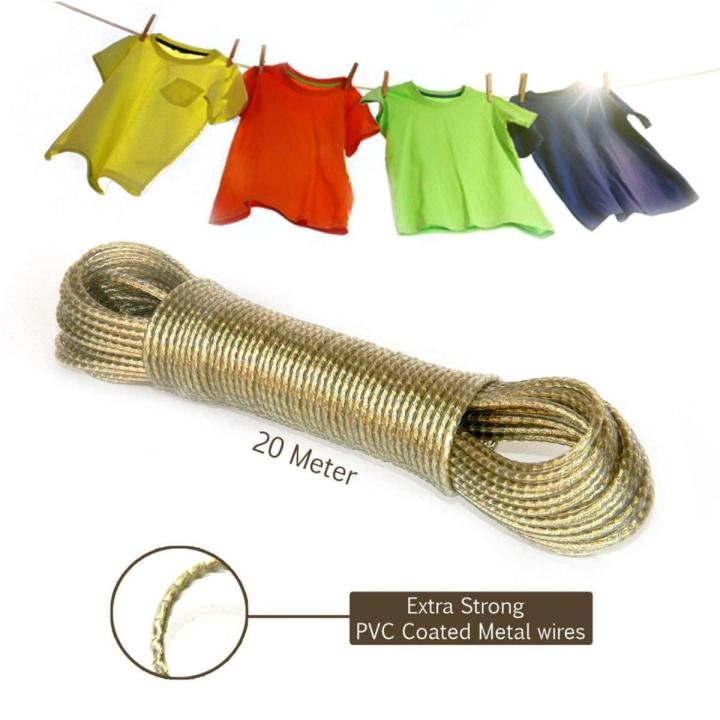 20m Washing Line Rope Steel Core Laundry Clothes Lines Thick Strong Plastic PVC Cover Garden Indoor Outdoor Travel