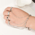 ( Pack of 1) Punk Geometric Silver Color Chain Wrist Bracelet for Men Five Finger Ring Charm Set Fashion Jewelry. 