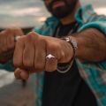 Pinky Ring, Signet Ring, Men Women Ring,Stainless Steel Floral Signet Rings,CZ North Star Celestial Ring. 