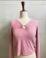 Korean Trendy Pink Top , Designed V Neck, Casual Wear, Soft Cotton, Multiple Colors By Trendy Tees. 