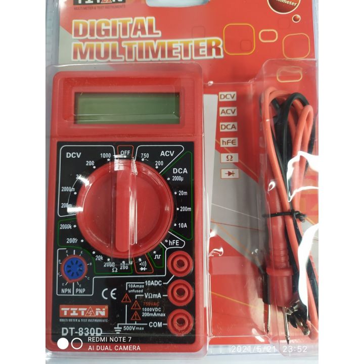 TITAN DT830D Digital Multimeter - Testing probs - Voltage AC DC - continuty - Resistance - Hef - Essential tool for electronics - Current