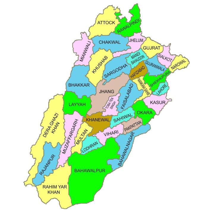District Of Punjab Map Panaflex Poster Educational Chart School Office Decoration