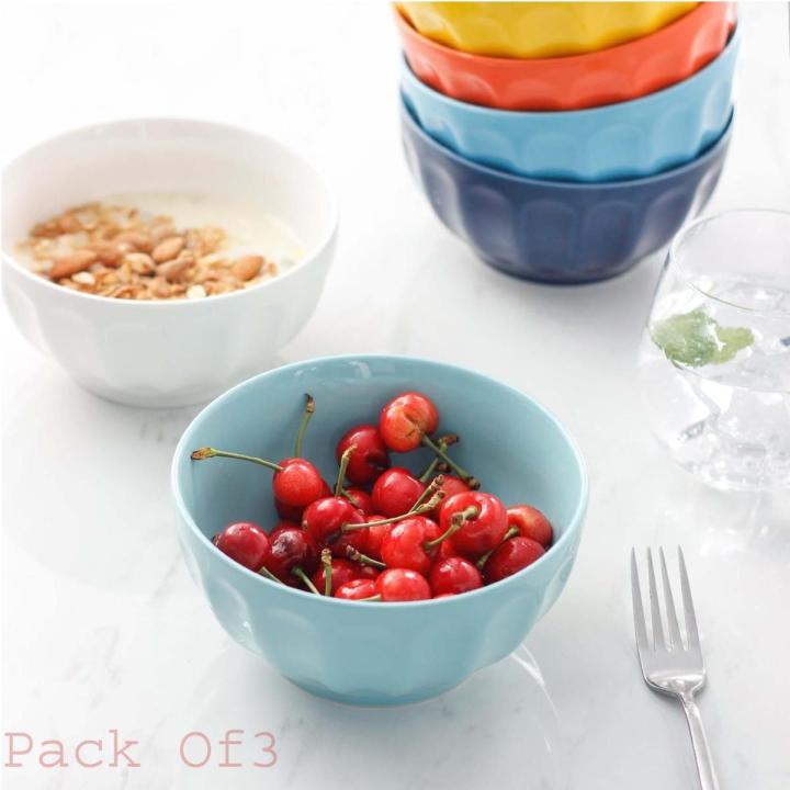 Pack of 3 Salad Fluted Groove Cereal, Soup, Ice Cream Bowls Random Colors With Cover