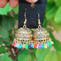 Golden Indian Style Jhumka With Multicolor Earrings For Girls & Woman. 
