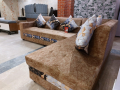 Metro Furniture Turkish Fabric L Shape 6 Seated Sofa Tufted Seats Printed Cushions & Border. 