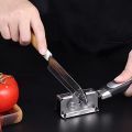 Kitchen Knife Sharpener Manual Knife Sharpener Stainless Steel Knives Sharpening Tool with Handle and Wheel Silver. 