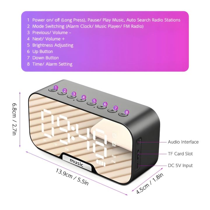 Bluetooth%20Alarm%20Clock%20Speaker%20Q5%20%E2%80%94%20Mirror%20Display,%20Dual%20Alarm%20&%20FM%20Radio%20%7C%20HD%20Digital%20Mirror,%20Wireless%20Bluetooth%20Music,%20Compact%20Smart%20Clock%20Speaker%20-%20Image%204