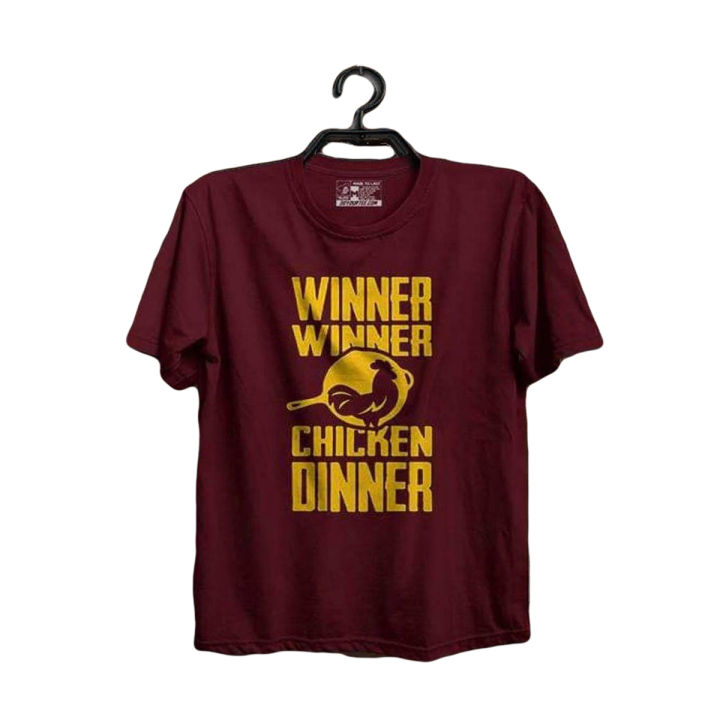 PUBG Winner Chicken Dinner Printed Round Neck Unisex TShirt Maroon