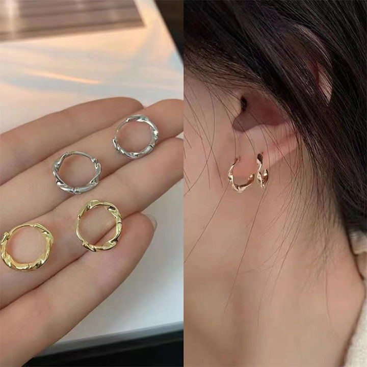 New Trendy Girl Minimalism Dangle Small Twist Circle Hoop Earrings For Women Geometric Ear Clip Fashion Jewelry Gift Mzea