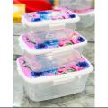3 Pcs Boxes Set With Air Tight Locking Clips Beautiful Printed Designs Freeze Safe BPA Free Plastic Food Storage Dispenser Containers Random Design and Shape. 