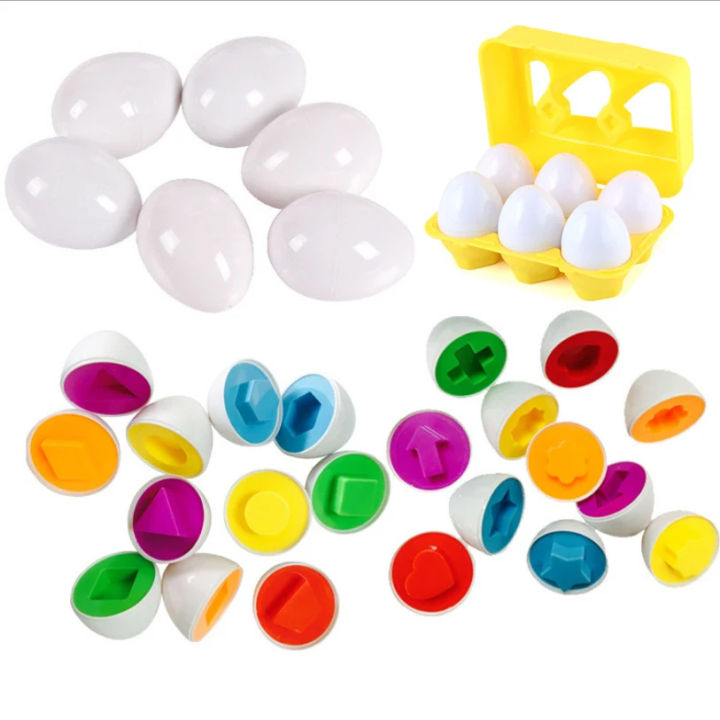 Kids Matching Eggs Shapes and Colors set for Toddlers, 6 Pcs or 12PCS Preschool Educational Learning Color & Shape Recognition STEM Toy– Montessori Geometric Eggs – Sorting Fine Motor Skills, Easter Gifts Basket Stuffers