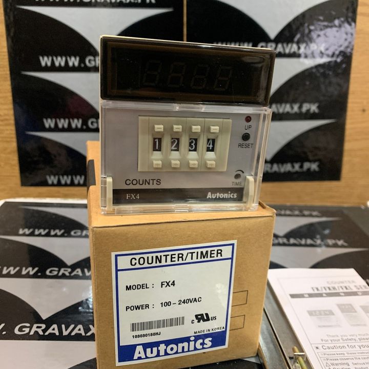 FX4 Counter & Timer, W72xH72mm, 4-Digit, LED, 1 Preset, Relay & NPN Output, 100-240VAC