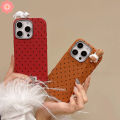 Fashion Cute Wave Point Dot Funny DIY 3D Doll Cat Couples Case Compatible for IPhone 16 11 15 14 13 12 Pro Max XS XR X 14 16 15 Plus Max Luxury Leather Texture Soft Case. 