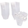 Pack of 50 Dessert Cups with Spoons, 60Ml Dessert Bowls Set, DIY Plastic Dessert Cups, Reusable Trapezoid Cups Set. 