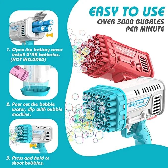 Space Rocket Bazooka Bubble Gun Electric Automatic Bubble Makers Bubbles Machine Toys Bazooka 2in1 Cap 8 & 36 Holes Bubble Gun Toy