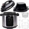 Ambiano  Pressure Cooker and Air Fryer combo with Dual Lid, Slow Cooker and More, Digital Touch Display, 6.5 QT Capacity, Included Cooking Accessories - Stainless Steel. 