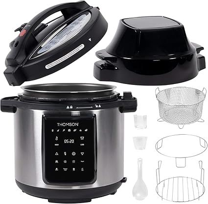 Ambiano  Pressure Cooker and Air Fryer combo with Dual Lid, Slow Cooker and More, Digital Touch Display, 6.5 QT Capacity, Included Cooking Accessories - Stainless Steel