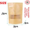 16x26 cm Packs of 50/25 pcs Kraft Paper Standup Pouch Brown/Craft Paper Bag Zip Lock Stand Up Pouch Clear Window Display. 