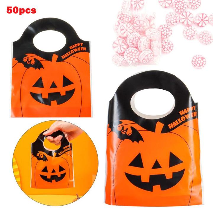 50pcs Halloween Pumpkin Bags Trick or Treat Tote Party Treat Candy Bags Gifts
