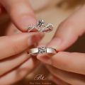 Crowning Love, Couple Rings, Four Prongs, 1 Carat Zircon Diamond Rings, Pair of Wedding Rings for Men and Women, Crown Open Pair Rings. 