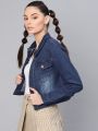HB   Women Blue Solid Denim Jacket 2022. 