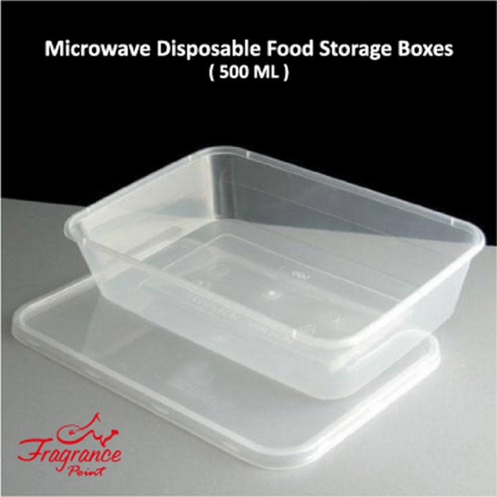 Pack of 10 - 500 ML. Microwave Disposable Food Storage Boxes - Clear Transparent Plastic