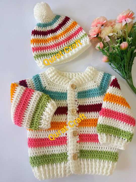 Crochet%20Baby%20Sweater%20n%20Caps%20/%20Handmade%20/%20Woolen%20-%20Image%202