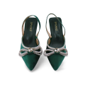 Velvet Sling Back High Heels with Rhinestone Strap Bow by Spunkz. 