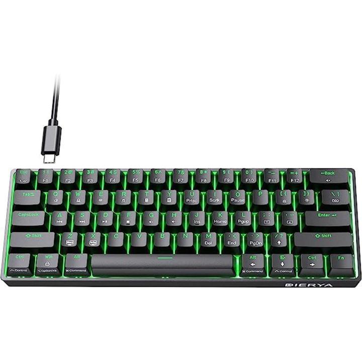 Dierya DK61SE 60% Mechanical Gaming Keyboard, 61 Keys Anti-Ghosting, LED Backlight, Detachable USB-C, Ultra-Compact Mini Wired Keyboard with Red Linear Switch for Windows Laptop PC Gamer Typist