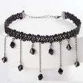Black New Gothic Lace Victorian Vintage Chain Collar Choker with Tassel Beads Bib Necklace Pendant For Girls. 