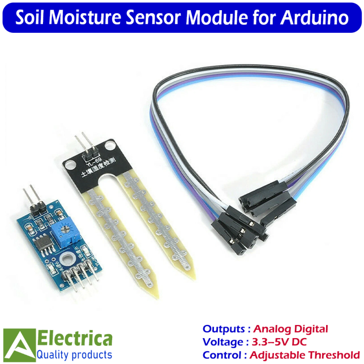 Soil Moisture Sensor Module for Arduino – Hygrometer Detection Probe with LM393 Comparator, Analog & Digital Outputs, Adjustable Threshold, 3.3–5V DC for Auto Irrigation & Smart Gardens by Electrica