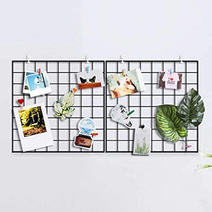 Multifunction Metal Grid Wall Mounted Ins Mesh Art & Craft Photo Display Organizer Panel, Memo Bulletin Board (35 x 35 cm (2 Piece)