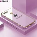 Jizetin (Free Lanyard) for OPPO A5S / A7 / A12 / A12S Back Cover Luxury 6D Plating Soft Casing Silicone Square Frame Phone Case Shiny Bling Back Cover Maple leaf New design Side Drawing Case. 