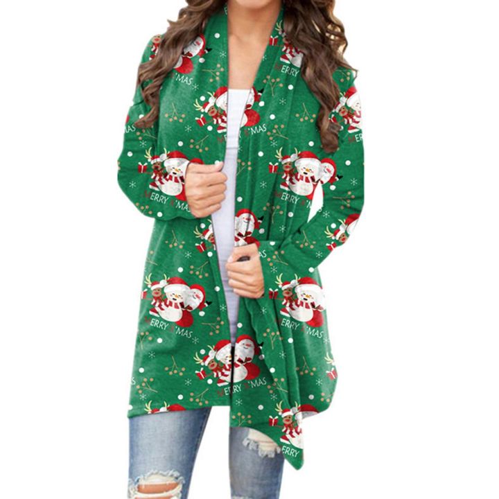 Cardigan Coat Festive Snowflake Gnome Print Xmas Cardigan