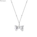 Sterling Silver Princess Bow Necklace Pendant Designed Luxurious Collarbone Chain. 