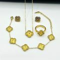 Four Leaf Flower Jewellery Sets for Girls |  Double Sided Stainless Steel Jewelry for Women Earring Necklace Bracelet | 18K Gold Plated Love Jewelry Set For Girls & Women. 
