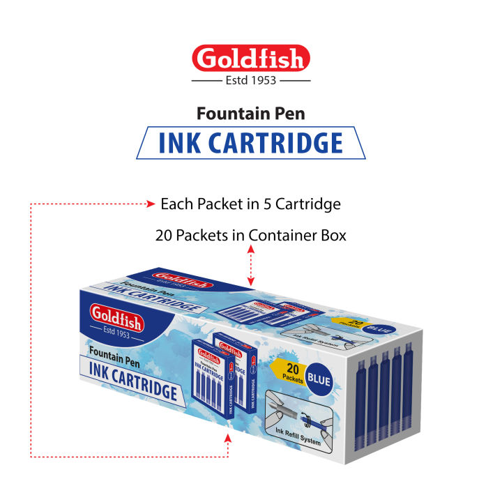 Goldfish Fountain Pen Ink Cartridge - 05 pcs in Packet and 20 Packet in 1 Container Box
