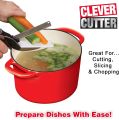 Clever Cutter, Food Scissors with Cutting Board, Smart Multi Function 2 in 1 Stainless Steel Clever Cutter and Safety Buckle, Built-in-Use for Quick and Easy Cutting as Food Shears, Vegetable Slicer, Fruit Cutter,. 