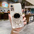 Maitus for Xiaomi Redmi Note 11 Pro Back Cover with Lanyard + Cute Astronaut Folding Stand Luxury 6D Plating Square Bumper Shiny Soft Silicone Cases Full Protection Phone Case. 