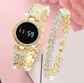 Diamond Digital Touch Screen LED Watch For Girls With Bracelet - Wrist Watches in Round and Square Dial For Women's With Diamond Stainless Steel Chain - Ladies Silver Jewellery Watches. 